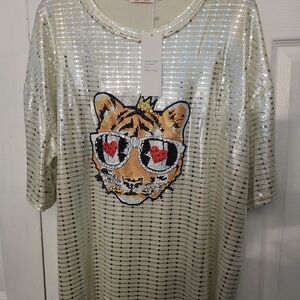 Sequin Tiger Graphic Short Sleeve Tee